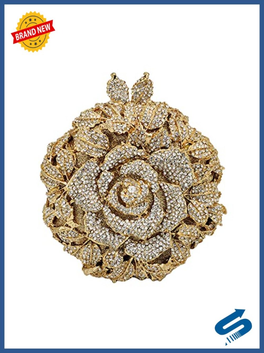 Crystal Flower Clutch Evening Bag Metal Rhinestone Minaudiere